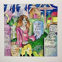 Thumbs up America. A watercolor featuring a girl strolling in a cemetery by artist Terry P. Lawson.